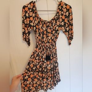 Ruched Floral Mini Dress